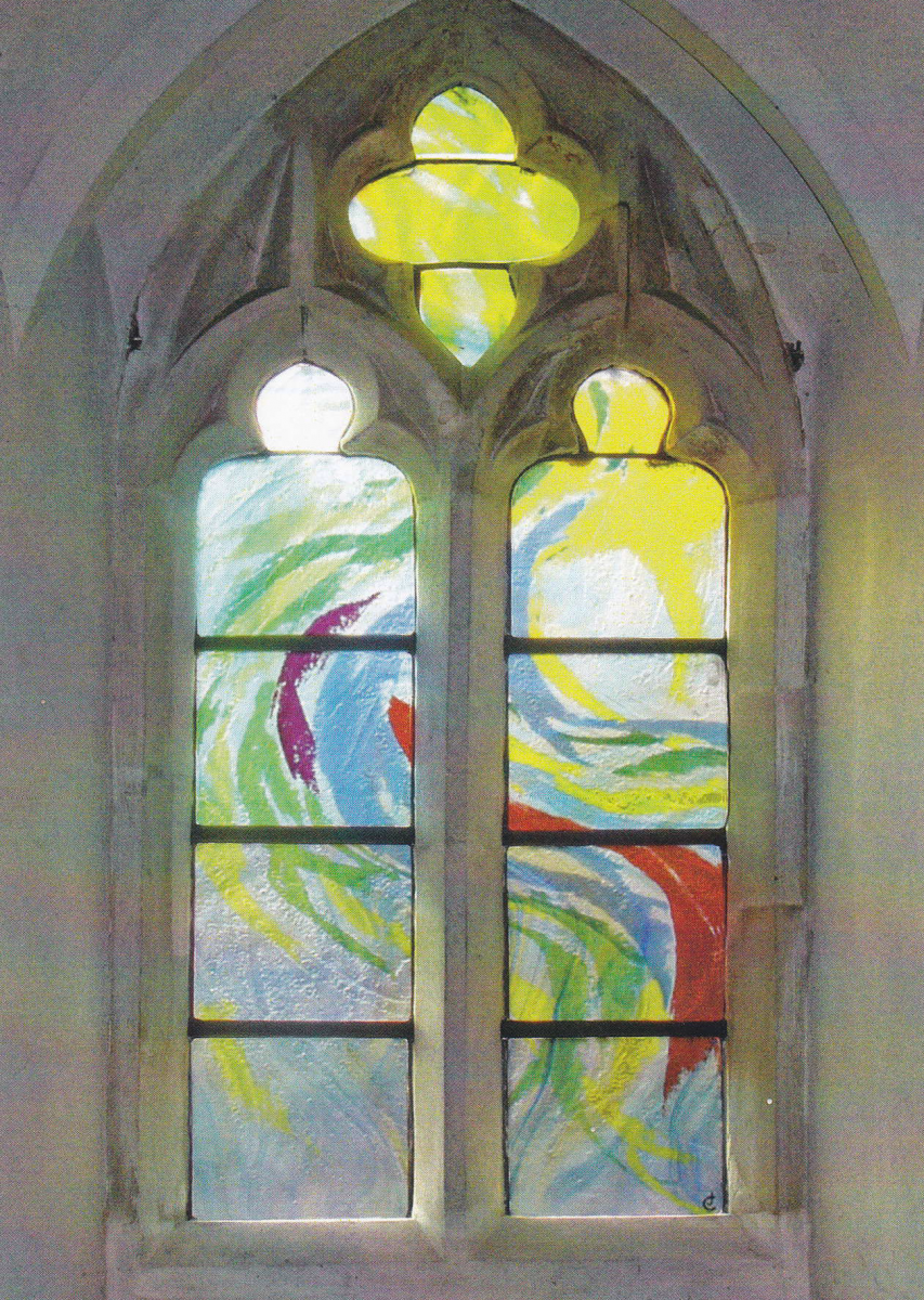 Children's window by local artist Jane Campbell commissioned for the new millennium in 2000