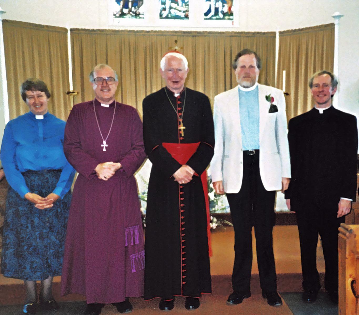 The Venerable Peggy Jackson (St Paulâ€™s vicar at that time), Bishop Christopher Herbert, Cardinal Hume,Â The Venerable Malcolm Lesiter (first long-term St Paulâ€™s Vicar) and Father Roger Kirinich (St Paul's Roman Catholic priest at that time)